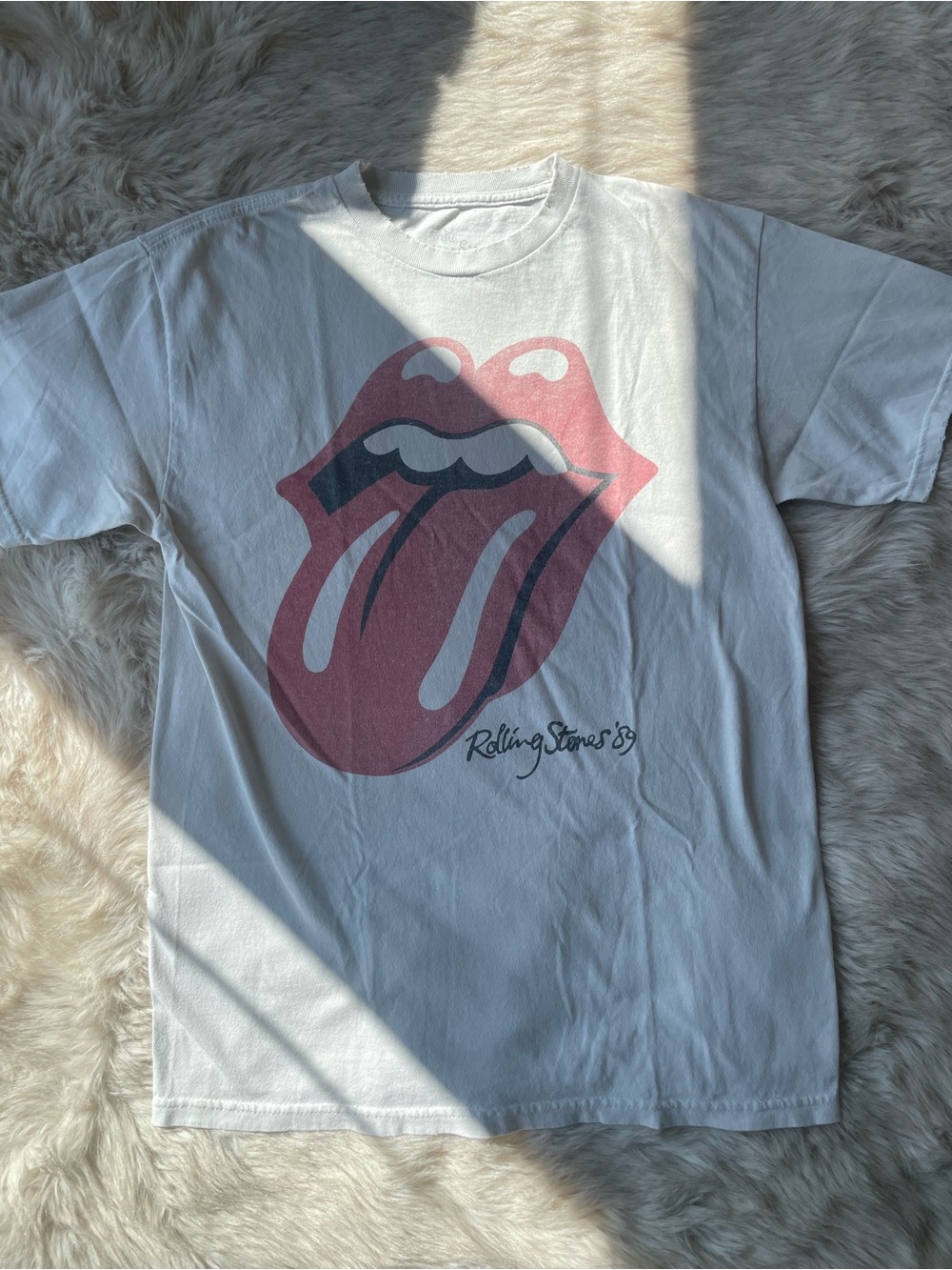 The Rolling Stones Cream Short Sleeve Tee with Faded Tongue Graphic